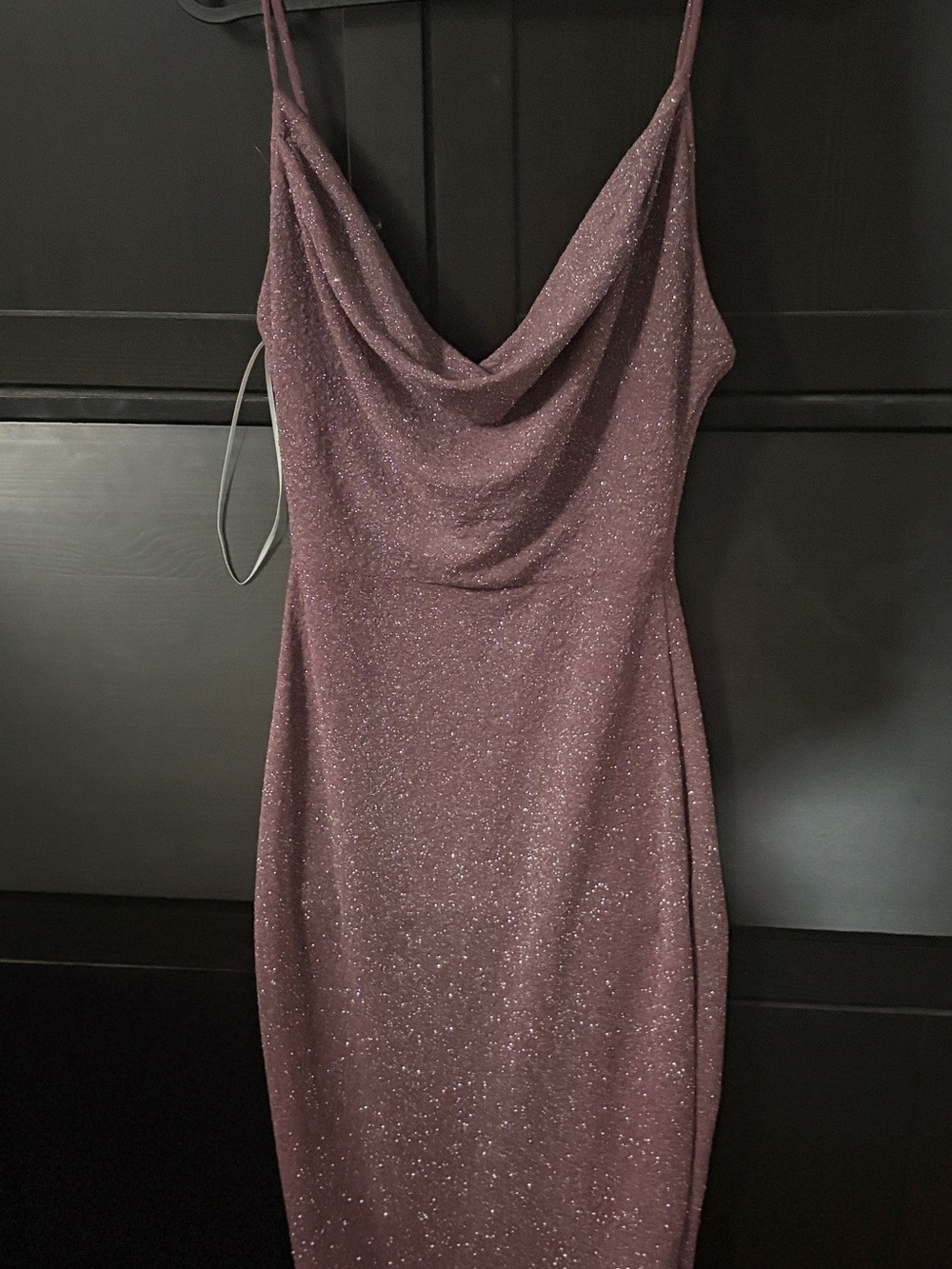 Sparkle Cowl Neck Bodycon Dress in Dusty Mauve